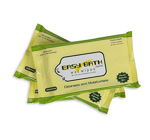 Image of Easy Bath Wipes | Enriched with Aloe Vera & Vitamin E | Extra Large 32x32 cm Wet Wipes for Gentle Cleansing | Bathing Wipes for Adults & Elderly | 10 Wipes Per Pack | Combo of 3 (Total 30 Wipes)