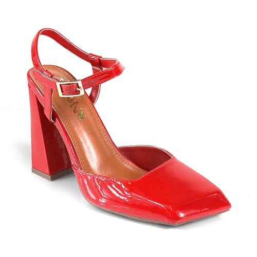 Liliana Women's Chunky Block Heels Closed Toe Ankle Strap Pumps Dress Shoes