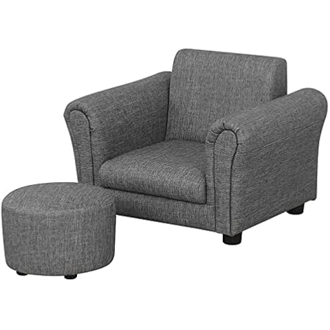 Getifun Kids Sofa Chair with Footstool/PVC Leather Toddler Couch with Plastic Legs/Upholstered Children Armchair for Kids Under 4 Years Old/Single Seat with Stool (Gray) Cover