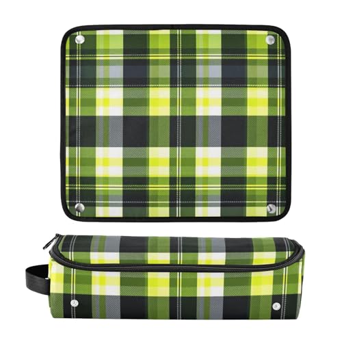 Bolsa de viaje para herramientas de cabello y tapete resistente al calor con cierre para planchas y rizadoras, patrón Lima Verde a cuadros blancos miniatura 3