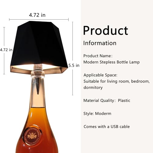 Image of JKEYES 2Pcs Wireless Bottle Lamp 3 Color Stepless Lamp 5000mAh Battery Powered Table Lamp Cordless Table Lamp, Rechargeable LED Desk Lamp for Bedroom, Restaurant & Bar, Gifts(Black)