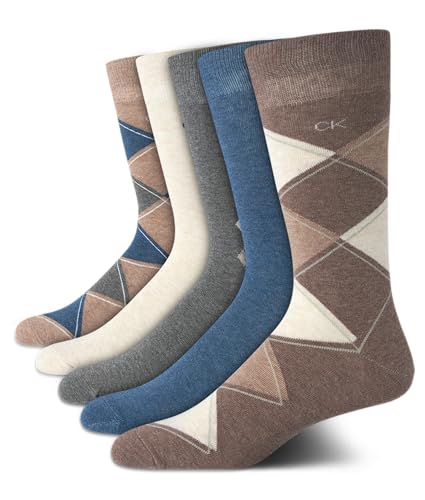 Calvin Klein Men's Dress Socks - 5 Pack Plain and Printed Crew Calf Compression Socks (7-12)