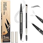 2CHILL 30° Curved Eyebrow Pencil, Magic 2 in 1 Eyebrow Pen Pro, Waterproof Eye Brow Pen with 4 Tips, Vivid Microblading Brow Pencils for Women, Last All Day Makeup (04 Black Brown)