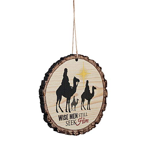 Wise Men Still Seek Him Three Kings Wood Tree Bark 4 inch Christmas Tree Ornament