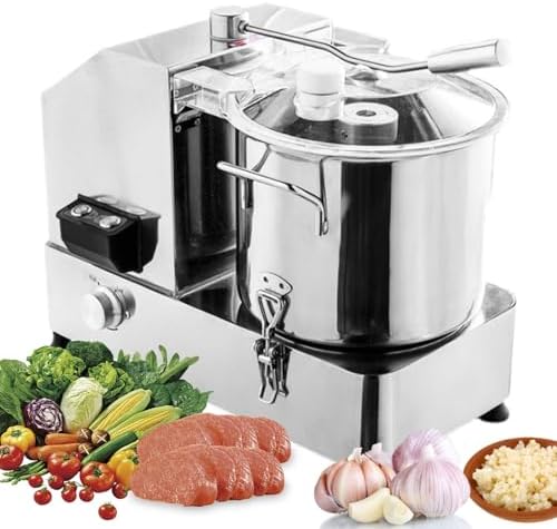 Commercial Vegetable Chopper & Meat Grinder, Multi-Function Food Processor with Stepless Speed Control, Automatic Cutter for Shredding Potatoes, Onions, Fruits, Meats & Cheese (6L)