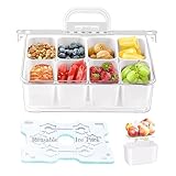 Hugabow Contenedor portátil para aperitivos con bolsa de hielo, caja de embutidos de viaje con tapa, enfriador de aperitivos con bandeja dividida, con 8 compartimentos, tenedor y cuchara, para fiestas