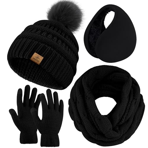 Bufanda y gorro de invierno URATOT con guantes táctiles para pantallas y orejeras