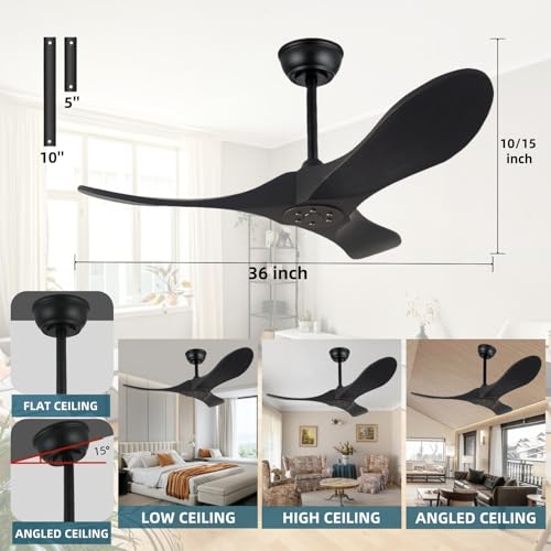 Kekopa 36-Inch Ceiling Fan; Modern Style Small Lampless Remote Control Ceiling Fan, 3 Blades, Suitable for Small Living Room, Bedroom, Children's Room, Bathroom, Dining Room(Black, 36 inch) by Kekopa - Used condition - Image 2
