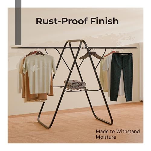 Image of Lifelong Heavy-Duty Cloth Dryer Stand | Foldable Laundry Rack with Sturdy Iron Frame | Anti-Skid Floor Protection | Compact Storage Design | For Clothes, Towels & Linen Drying Indoors or Outdoors