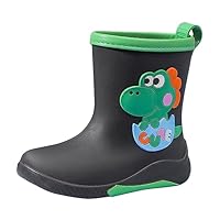 Kids Wellies Non Slip Boys Girls Rain Boots Comfort Cute Cartoon Dinosaurs Pattern Waterproof Short Wellington Boots Toddler Children Rain Snow Shoes (Green, 23)
