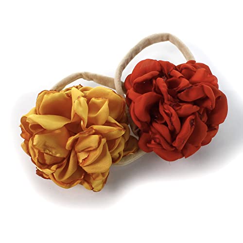 My Lello Baby Girl Ruffle Singed Rose Nylon Elastic Headbands Set 2pcs - Color Options