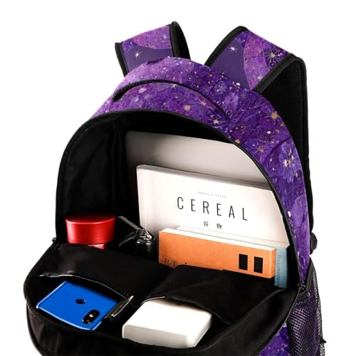 Durable Student Backpack for Teen Girls Boys, Purple Unicorn Stars Shoulder Bag For Men Women4