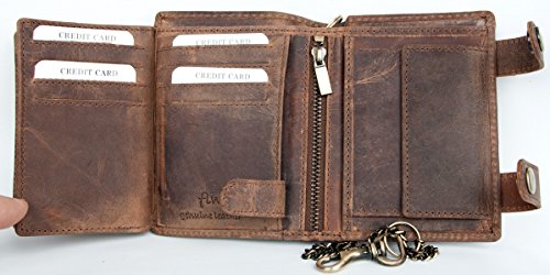 Genuine Leather Biker's Wallet with Two Buckles and Metal Chain4