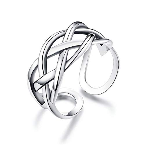 GULICX 925 Sterling Silver Ring for Women, Adjustable Solid Vintage Silver Thumb Ring, Unisex Resizable Celtic Knot Open Finger Ring, Silver Knuckle Toe Rings for Men Ladies Girls, Gift for Christmas