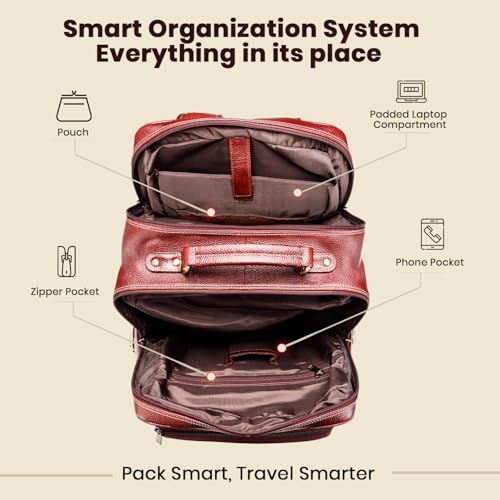 Image of Full Grain Genuine Leather Backpack for men - Spacious 25L for travel and office use with 15.6 inch padded laptop compartment (Brown)