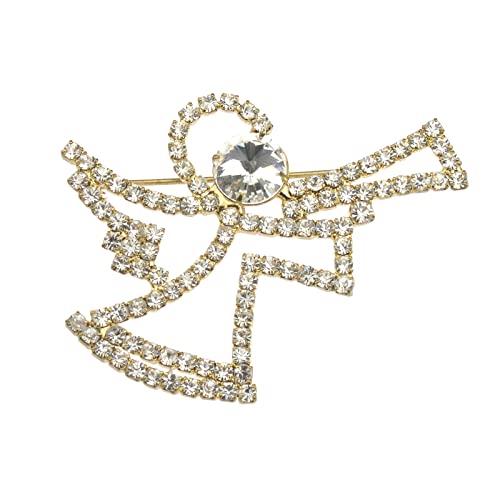 Lauren-Spencer Guardian Angel Pins Christmas Brooches and Pins for Women Vintage Crystal Rhinestone Angel with Wings Brooch Pins Jewelry Holiday Gifts Christmas Angel Brooch Decorations (Angel with Trumpet Style A-Gold)