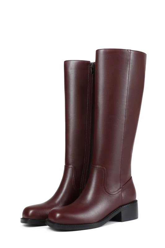 Image of ZJA Knee High Boots Square Toe Boots Low Heel Flat Long Boots for Women Dress Chunky Comfortable Tall Boots