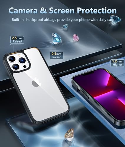 Image of FNTCASE for iPhone 13 Pro-Max Case: Clear Phone Cases Compatible with Magsafe Slim Anti Yellowing Military Grade Drop Protection Rugged Shockproof Protective Transparent Cell Cover (D-Black)