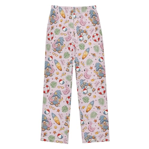 Summer Gnome Flamingo Boys Long Pants Soft Trousers Elastic Waist Kids Lounge Bottoms with Pockets S-XL