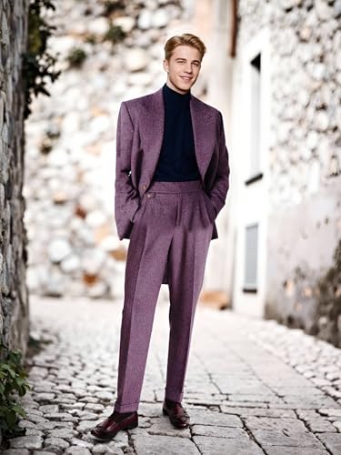 Retro Mens Suit Tweed 2 Piece Formal Jacket Pants Set Lapel Coat Trousers Tuxedos Banquet Party4