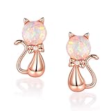 GEMSME 18K Rose Gold Plated Sterling Silver Opal Stud Earrings for Women
