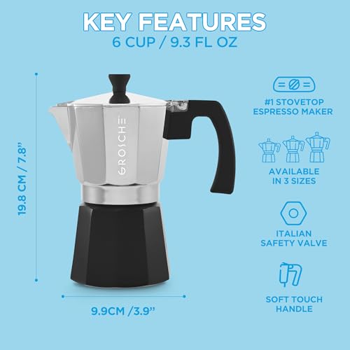 Image of GROSCHE Milano Stovetop Espresso Maker Moka Pot Cuban Coffee Maker Stovetop Coffee Maker Moka Italian Greca Brewer Percolator | 6 Espresso Cup, Tuxedo