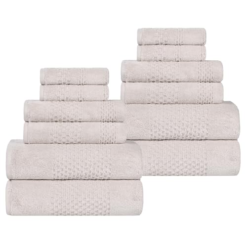 Superior Playa Zero Twist Cotton Medium Weight Towels, For Guest Bath, Bathroom, Shower, Spa, Plush, Quick Dry, Ultra-Soft Towels, Bath Essentials, Waffle Textured, 12 Piece Assorted Towel Set, Silver by SUPERIOR - Image 2