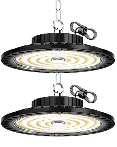HAPYLUMI UFO LED Candeeiro de alta baía - 2 unidades 100 W 10000 LM holofotes LED interior teto 6500 K branco frio, iluminação de armazenamento navios IP65 impermeável, industrial candeeiro para