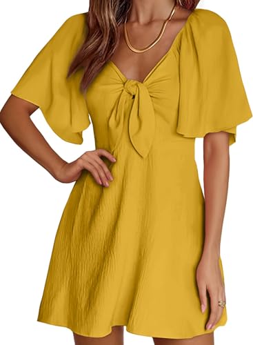 Dokotoo Yellow Summer Dresses for Women 2026 Fashion Trendy Deep V Neck Wedding Guest Ruffle Elegant...