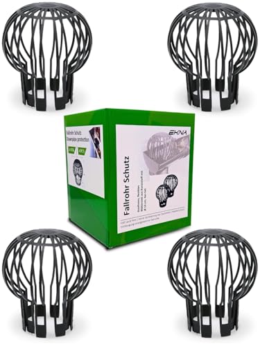 EKNA Fallrohr Laubschutz - 4x Dachrinnen Fallrohrschutz - Regenrinnen Schutz aus Kunststoff - Dachrinnenfilter Fallrohre rostfrei - Einfache Montage & Reinigung! Ø13 x H 14,5cm (4er-Set)