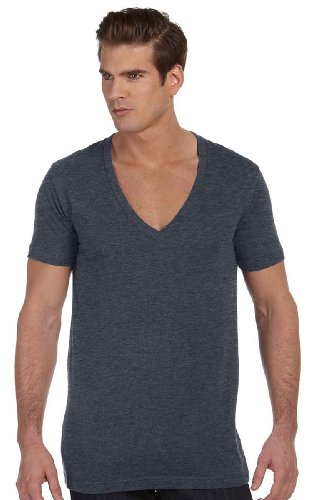 Bella + Canvas Unisex Jersey Short Sleeve Deep V-Neck Tee (Deep Heather) (L)
