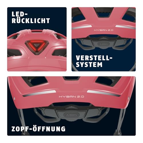 ABUS HYBAN 2.0 Fahrradhelm, Rot (Living Coral), M – Ansicht 4