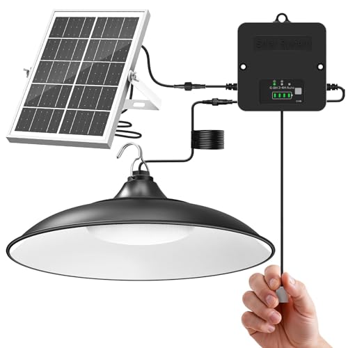 Solar Shed Light Indoor Outdoor, 2000LM Daytime Available Solar Pendant Light with Pull String Switch, 3 Modes Battery Display, Split Solar Panel, IP65 Waterproof for Barn, Gazebo, Chicken Coops, Shop