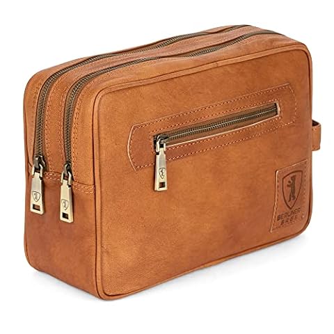 BERLINER BAGS Vintage skórzana kosmetyczka Paul, etui na kosmetyki dla mężczyzn i kobiet na podróż - brązowa, 2 przegródki, 11" x 7.5" x 3.9", Vintage