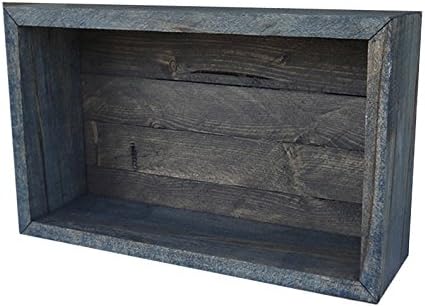 Wood/Wooden Shadow Box Display With Backing - 16" x 6" - Two Tone - Worn Navy/Carbon Grey - Rustic Decorative Reclaimed Distressed Vintage Appeal