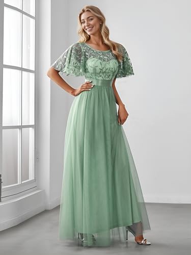 Image of Ever-Pretty Sequin Formal Prom Dresses for Women Ruffle Sleeves Empire Waist A-Line Long Mother of Bride Dress 00904