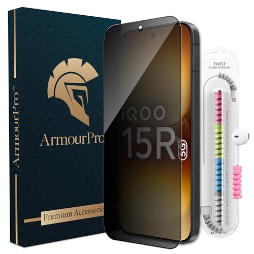 Image of ArmourPro Privacy Tempered Glass for iQOO 15R, Anti Spy Anti Peeping Screen Protector, 9H Hardness, Edge-to-Edge Full Coverage with Cable Protector | Black