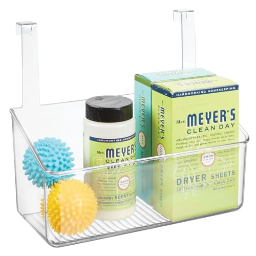 mDesign Plastic Over Cabinet Door Storage Organizer Bin, Large - Clear