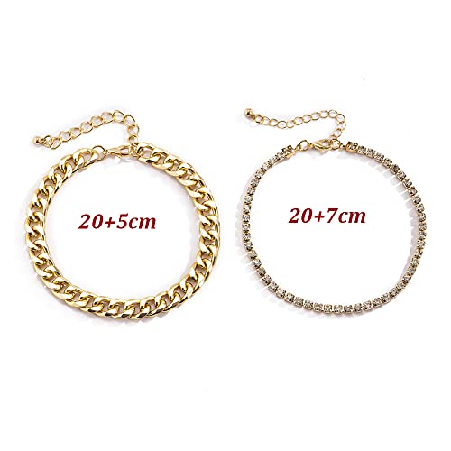 Mifynn Tennis Anklets For Women, Layered Cuban Link Chain Gold Silver Anklets Shiny Rhinestone Anklet Bracelets Adjustable Fashion Jewelry For Girls (Gold) #TOP3