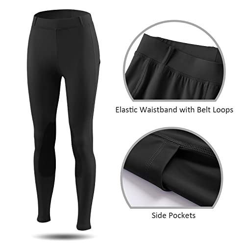 Baleaf BALEAFAAB1820808319WA Women'S Riding Pants Equestrian Breeches Knee-Patch Horse Riding Tights Horseback Belt Loops Pockets Upf50+ Black M thumb #3