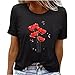 SCBFDI T-Shirt pour Femme Floral T-Shirt Business Péplum Gala Frais Mince T-Shirt Femme Manche Courte Retro Col Rond Découper Ample