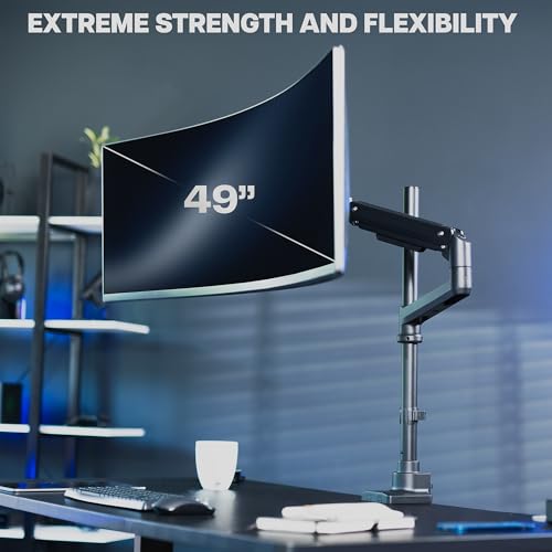 Image of VIVO Pneumatic Arm Single Ultrawide Monitor Extra Tall Desk Mount for Up to 49 inch Screens, Heavy Duty Clamp, Holds Ultra Wides Up to 44 lbs, Black, STAND-V110K