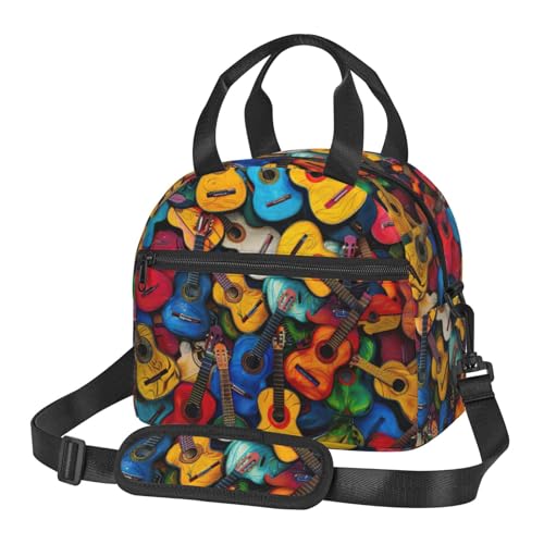 LIXLZH - Bolsa de almuerzo reutilizable con estampado de guitarras y acústicas de color para oficina,...