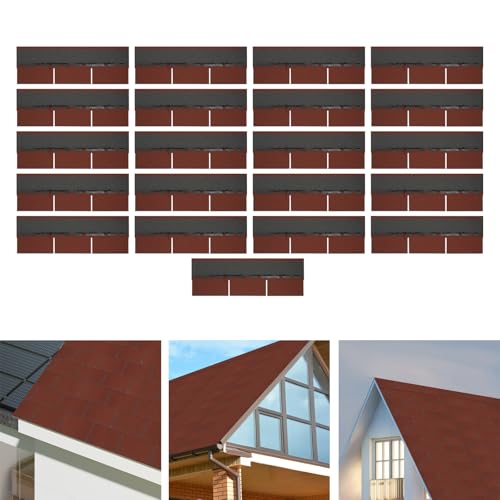 21-Pack Asphalt Shingles Roofing for Roof House Repair Tiles Shed Decor 39.37"x13.11", Paving Area 33.37ft² (21, Red)