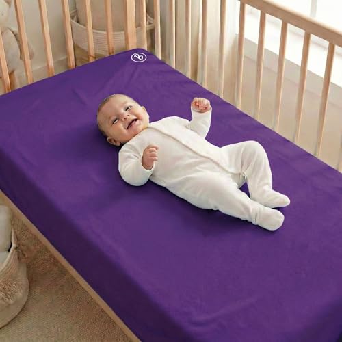 Image of Btag Baby Waterproof, Super Soft Fast Drying Mattress Protector | Extra Absorbent, Anti-Itching Sheet for New Born,Toddler (Size 100x140 cm, Pack of 1, Purple)