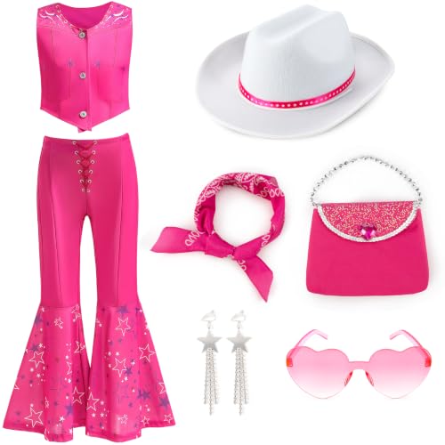 Disfraz completo de vaquera para niñas color rosa fucsia miniatura 2