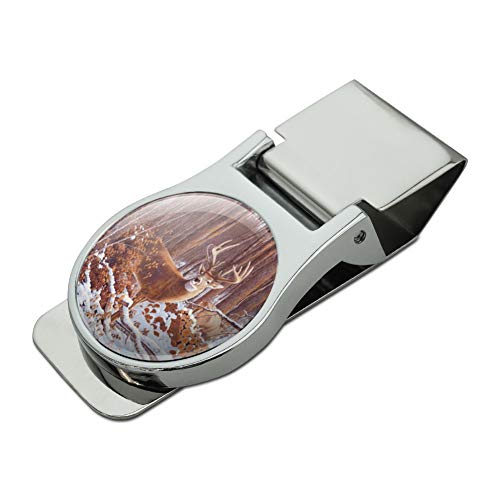 GRAPHICS & MORE Deer Behind Cabin at Woodpile Satin Chrome Plated Metal Money Clip