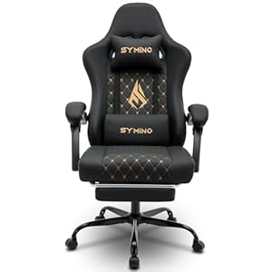 Symino Gaming Stuhl – Ergonomischer Bürostuhl im Racing Style, 200 kg Belastbarkeit, verstellbare Armlehnen, Vintage PU Leder, Gaming Chair mit Fußstütze
