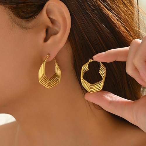 Gold Hoop Earrings for Women 18K Gold Plated Thick Hoop Earrings Trendy Chunky Earring Dainty Hypoallergenic Dangle Earring4