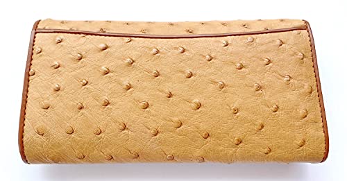 Julie Genuine Real Ostrich Skin Leather Trifold Clutch Long Golden Tan Wallet2